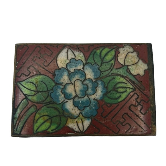 Antique Chinese Cloisonné Enamel Flower Print Match Safe Matchbox Holder Red - Picture 8 of 8